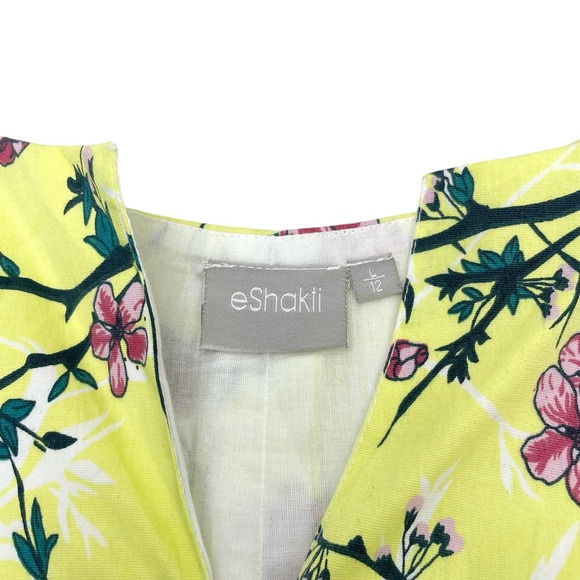 ESHAKTI Citron Floral Fit & Flare Dress Sz Large - Picture 3 of 5